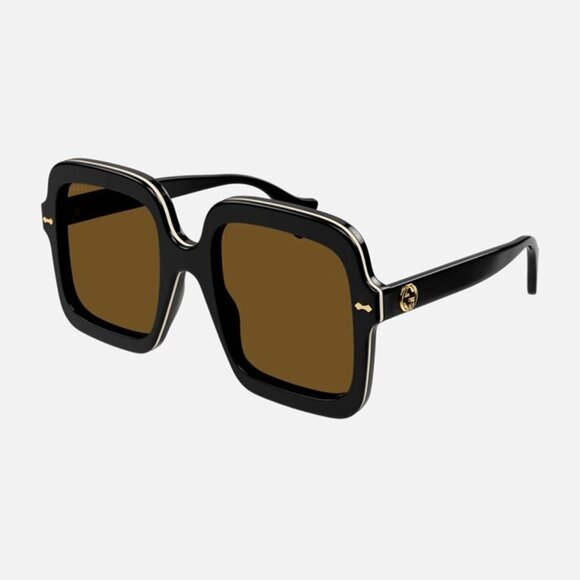 NEW GUCCI SQUARED OVERSIZE BLACK BROWN WOMEN GUCCI SUNGLASSES GG1241S 001 - Picture 1 of 5